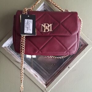 Badgley Mischka Quilted Maroon Crossbody with Gold Chain